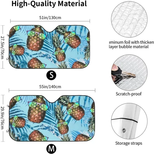 Vista 3 de Pineapple Hawaiian Style with Sunglasses Sun Visor Protector Blocks UV Rays Keep Cool for Most Sedans SUV Truck Automotive Truck Passenger Car