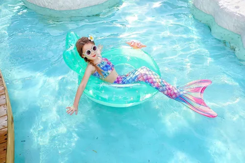 Vista 3 de DNFUN Colas de sirena para nadar para niñas, traje de baño de sirena con monoaleta