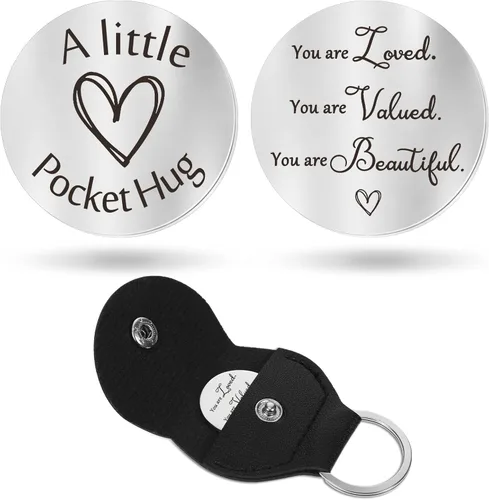 Sureio Ficha de recuerdo de bolsillo para relaciones a larga distancia, recuerdo de acero inoxidable, regalo inspirador de doble cara con llavero