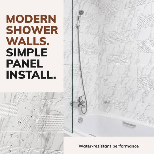 Vista 7 de From Plain To Beautiful In Hours 133-640-VERSA-KIT Versa Tile - Paneles de pared para bañera y ducha envolvente (cubiertas/96 pies cuadrados), Mármol