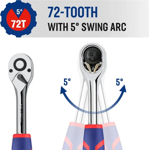 Vista 5 de WORKPRO Mango de trinquete de accionamiento de 1/2 pulgadas, trinquete reversible de 72 dientes, mango de trinquete de liberación rápida de 1/2