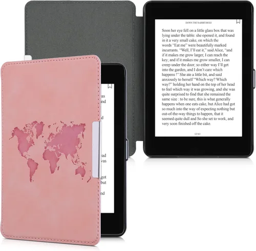 Vista 5 de kwmobile Funda compatible con Yaxa Kindle Paperwhite (10.Gen - 2018) - Funda para lector electrónico - Esquema de viaje rosa polvoriento