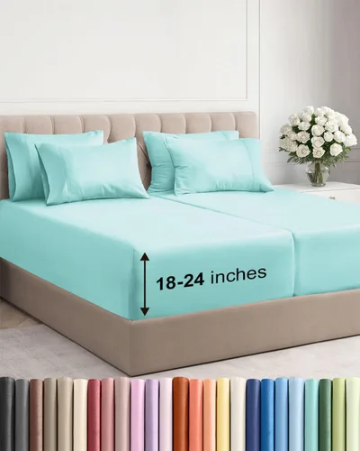 Vista 111 de Juego de sábanas de bolsillo extraprofundo, transpirables, refrescantes, suaves, de ajuste fácil y seguro, sin arrugas y cómodas, para hotel, 4
