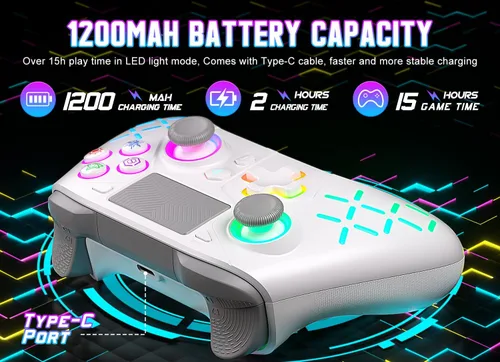 Vista 5 de Gamrombo Gaming Controller for PlayStation 5 PS5, PS4PS3PCSwitchSteam DeckMacAndroidiOS with RGB LED Lights, Hall Triggers, Hall Joysticks, Marco