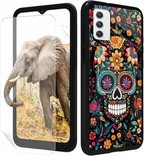 Vista 59 de for Samsung Galaxy A17 5G Phone Case 6.7" with Screen Protector Slim Tempered Glass Back Cover A Purple Cat Design Shockproof Protective Case for
