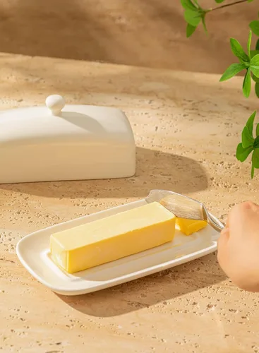 Vista 5 de Sweese - Mantequillera con tapa, mantequera de porcelana, soporte de mantequilla de 7.8 pulgadas con cubierta de asa, recipiente de mantequilla