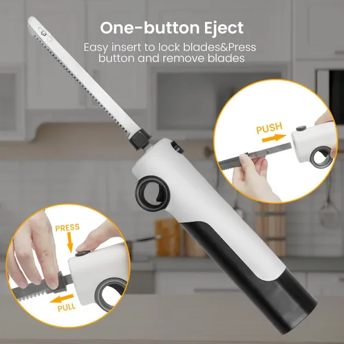 Vista 3 de Cuchillo Eléctrico Inalámbrico Recargable, Cuchillo de Tallado Eléctrico para Cortar Carnes, Aves, Pan, Espuma para Manualidades, Incluye Tenedor