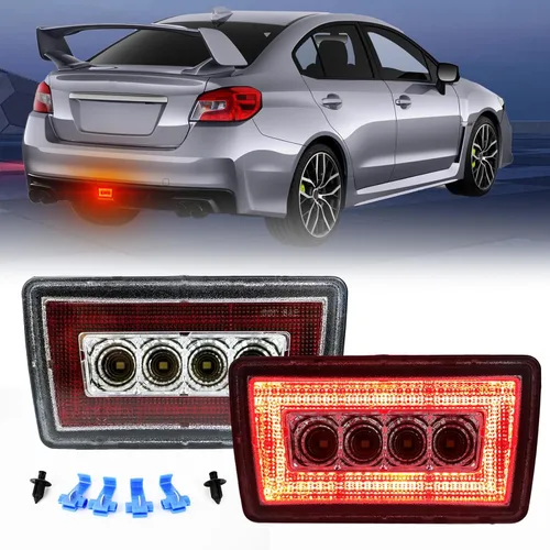 JDM Luz Antiniebla Trasera con Lente Roja para Parachoques Funciona como Luz de Marcha, Luz de Freno, Luz de Reversa Compatible con Subaru WRX STI,