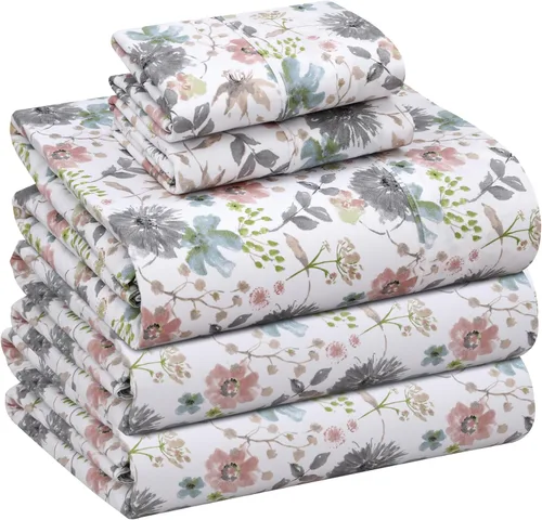 Vista 136 de RUVANTI Sábanas 100% algodón percal tamaño Queen, diseño floral refrescante y transpirable, duraderas, con una sensación nítida, suave y cómoda