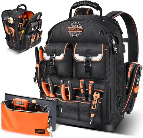 Vista 10 de Mochila Bolsa de herramientas - Mochila de herramientas LOKASS Organizador de herramientas resistente, mochila de herramientas HVAC resistente al