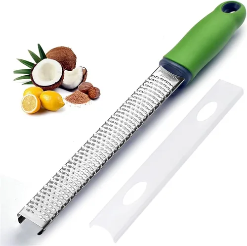 Vista 2 de Xiaochen Práctico rallador de queso, rallador de limón con cubierta protectora, cortador de rallador de cocina de acero inoxidable con mango Negro