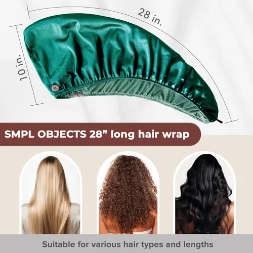 Vista 4 de Toalla de satén para el cabello, toalla turbante de doble capa para mujer, toalla de secado de cabello satinado para cabello rizado (azul)