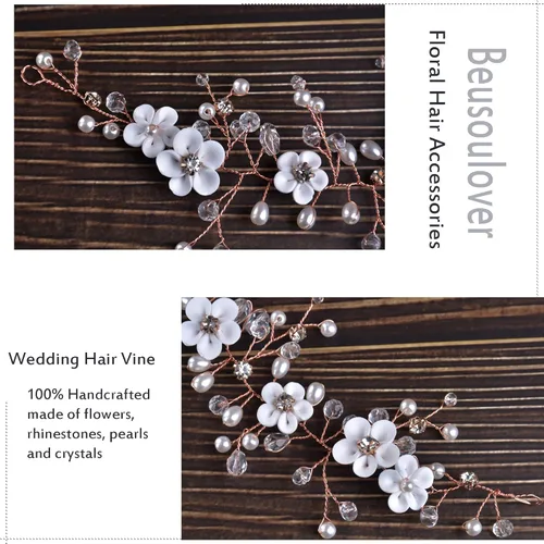 Vista 4 de Accesorios para el cabello de boda, accesorios para el cabello para novias y damas de honor, diadema de cristal de vid floral para novia