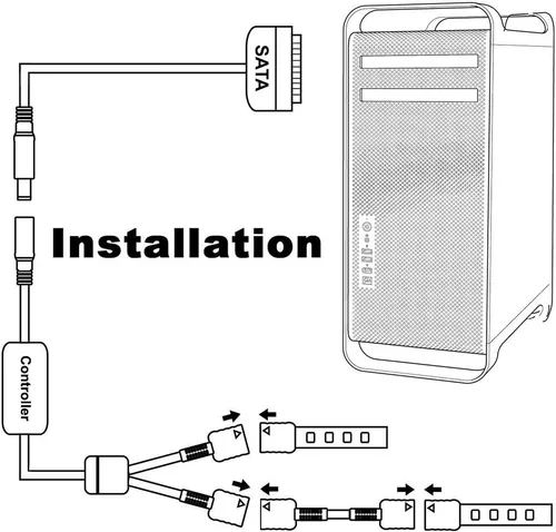 Vista 7 de Tira de iluminación LED RGB para computadora a través de imán con controlador para computadora de escritorio, torre media torre completa