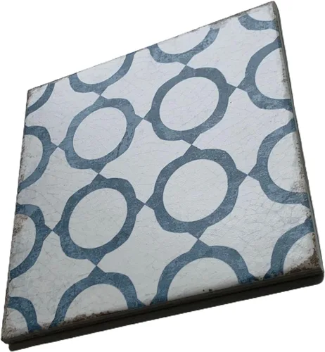 Vista 3 de Life in Color Collection Azure Circle Pattern Moderno Azulejo Español Porcelana Pared (4 Piezas)