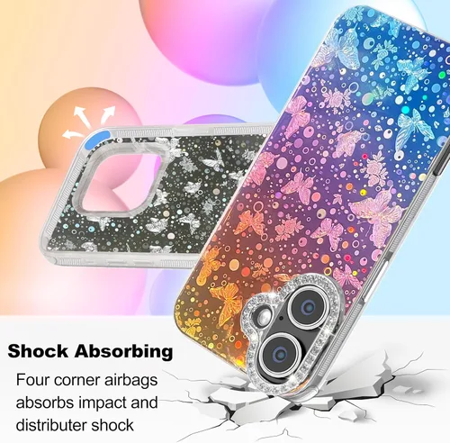 Vista 279 de I-MGAE-IN-AR - Funda diseñada para iPhone 12 y 12 Pro, diseño de mariposa plateada brillante, funda protectora de poliuretano termoplástico, suave