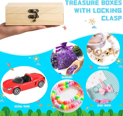 Vista 4 de Tuanse 12 cajas de madera sin terminar con tapa con bisagras, pequeña artesanía sin pintar, caja de almacenamiento rectangular de regalo del tesoro