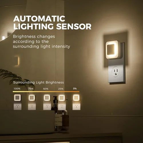 Vista 3 de Midea Luces nocturnas retroiluminadas que se enchufan a la pared para dormir, luz nocturna blanca suave indirecta con sensor de atardecer a