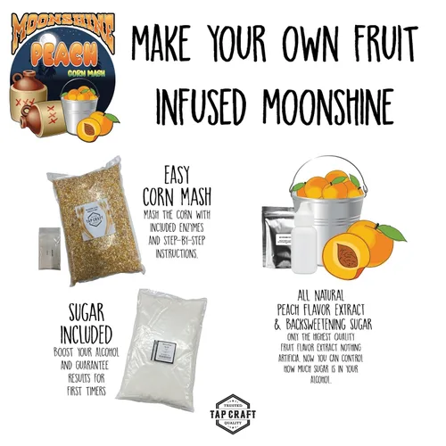 Vista 2 de Tapcraft - Kit de recetas de puré de melocotón Moonshine - Haz tu propio brillo de luna de melocotón en casa - Grandes ideas de regalos