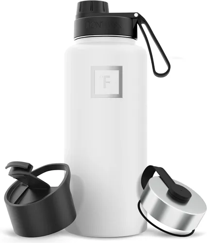 Vista 118 de IRON °FLASK - Botella deportiva de 14, 18, 22, 32, 40, 64 o 128 onzas, 3 tapas (boquilla), acero inoxidable aislado al vacío, doble pared moderna