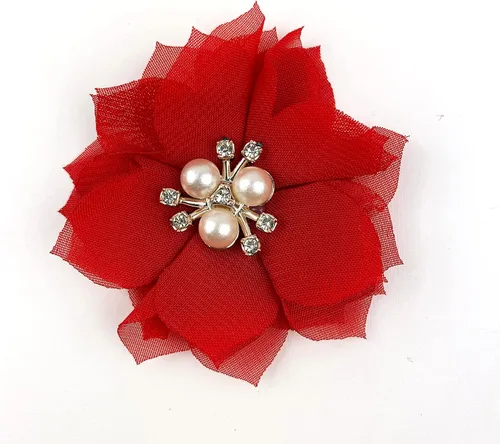 Vista 3 de Heyiwell 15 lazos de flores de tela de gasa, cuentas de diamantes de imitación, centro de racimo para bricolaje, clip para el cabello, apliques