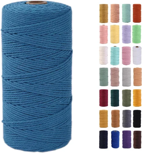 Vista 27 de Cuerda de macramé azul aire de 0.079 in x 220 yardas, cuerda de algodón colorido de algodón suave para colgar en la pared, colgadores de plantas