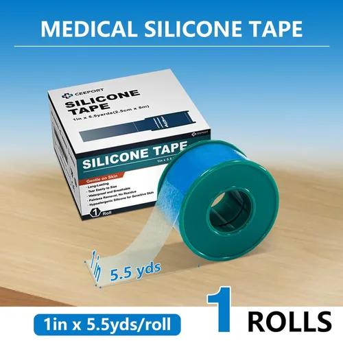 Vista 6 de Ceeport Cinta de silicona suave para piel, 1 pulgada x 5.46 yardas, 1 rollo de cinta adhesiva médica, fácil de rasgar, cinta quirúrgica impermeable