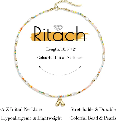 Vista 5 de Ritach - Regalos de Navidad para nietas, adolescentes y niñas, collar con inicial de perlas de colores claros, collar con dije de burbuja dorada
