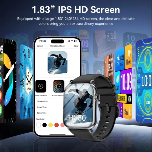 Vista 2 de Relojes inteligentes para hombres y mujeres, pantalla táctil HD de 1.83 pulgadas con llamadas Bluetooth, rastreador de actividad impermeable IP68