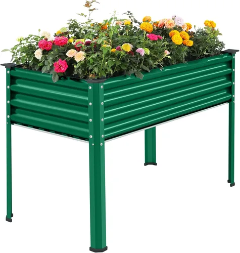 Vista 11 de Land Guard Cama de jardín elevada de metal ovalada galvanizada con patas para verduras (beige)