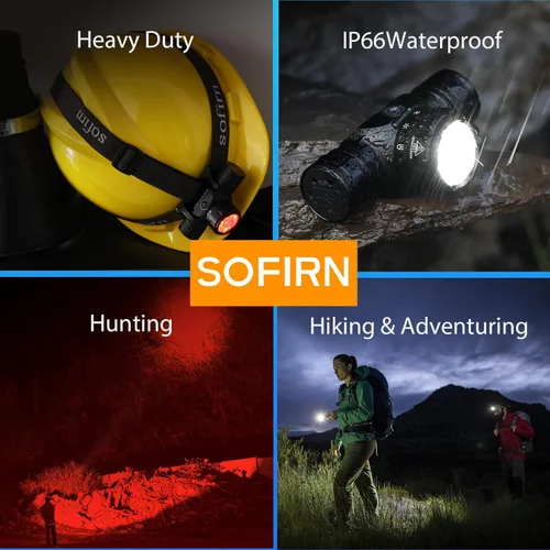 Vista 8 de Sofirn HS21 - Linterna frontal con luz roja, 2200 lúmenes, lámpara LED brillante USB C recargable con foco, reflector, potente faro impermeable