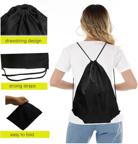 Vista 2 de 100 Pack Drawstring Backpack Black Bulk Drawstring Bags Nylon String Backpack Gym Cinch Sack Backpack Sport Bag Draw String Party Bags for Men or