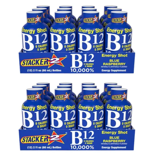 Stacker 2 Blue Raspberry B12 Energy Shot, 2 onzas (paquete de 24)