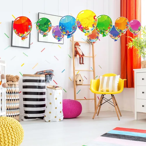 Vista 6 de 50 recortes de globos, impresión de doble cara con detalles de globos, recortes de tablón de anuncios, decoración de aula en 10 diseños