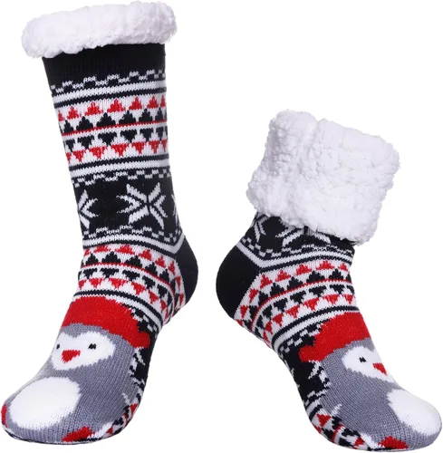 SDBING - Calcetines de invierno para mujer muy suaves y cálidos con copos de nieve con forro polar y agarres para mujer