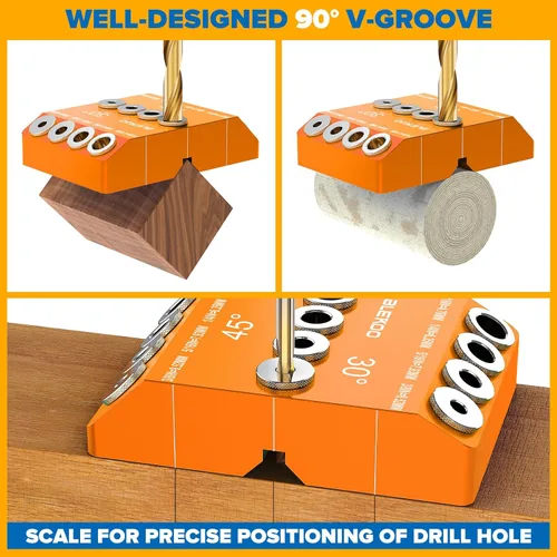 Vista 3 de BLEKOO - Plantilla de guía de taladro angular naranja con 4 brocas para kit de tornillos de retraso de barandilla de cable y postes de madera