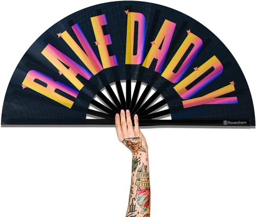 Vista 15 de Ventilador para rave con brillo UV, abanicos de mano plegables de bambú para hombres y mujeres, ventilador de botas en el suelo para decoración EDM
