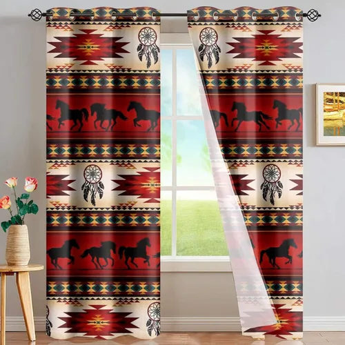 Vista 22 de FUSURIRE Abstract Geometry Print Window Curtain Panels 63 inch Long, Native American Western Window Treatment Grommet Room Darkening Curtains