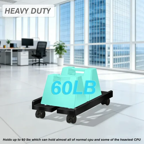 Vista 5 de Soporte de PC, soporte móvil para CPU para piso, soporte enrollable ajustable para CPU, soporte de torre de computadora debajo del escritorio, Negro