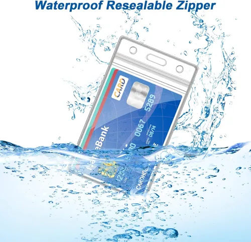 Vista 4 de 100 soportes verticales de plástico transparente para tarjetas de identificación y 100 cordones negros para el cuello con gancho giratorio