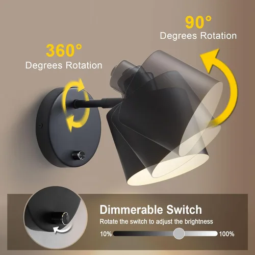 Vista 2 de LIGHTESS Aplique de pared con interruptor, apliques de pared de granja con atenuador de encendido y apagado, luces de pared industriales negras