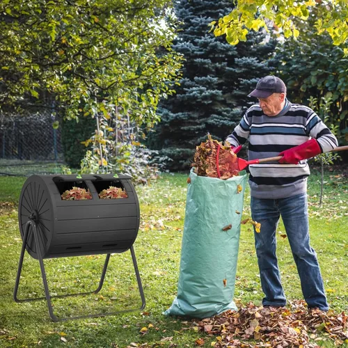 Vista 9 de PatioZen Compostador de doble cámara de 45 galones, gran compostador para exteriores, compostaje eficiente, diseño de giro fácil (negro 1)