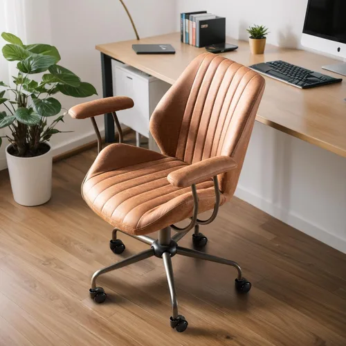 Vista 8 de Mid Century Modren - Silla de oficina, escritorio para computadora con ruedas, silla ejecutiva ergonómica de respaldo alto con soporte lumbar, silla