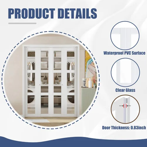Vista 4 de BARNER HOME Puerta plegable, puerta de armario de cristal transparente de 3 lites, para apertura de 48 x 80 pulgadas, puertas plegables con kits