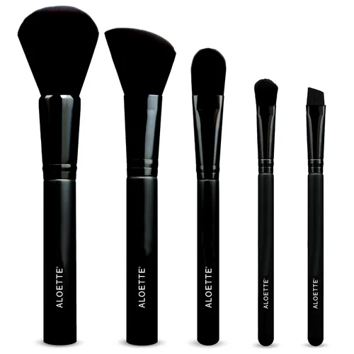 Aloette Juego de brochas de maquillaje profesional de 5 piezas, colección que incluye brocha para polvo, brocha para rubor, brocha para base líquida