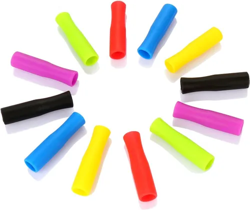 Vista 2 de Puntas de popote de silicona, cubiertas de silicona multicolor de grado alimenticio para pajitas de acero inoxidable de 0.315 in de ancho y pajitas