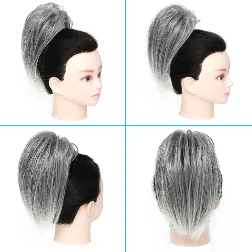 Vista 3 de Moño desordenado con clip de pinza para mujer, extensión de cola de caballo corta y alta, estilo recogido, pelo sintético para niñas