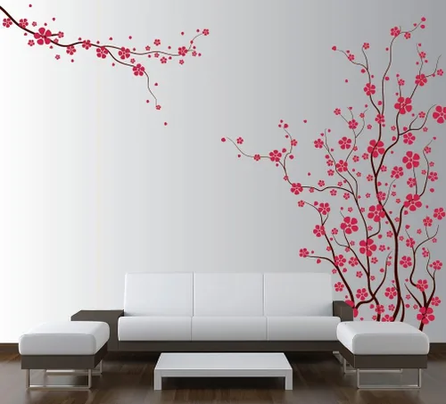 Vista 2 de Innovative Stencils Calcomanía grande de árbol de pared para cuarto de bebé, diseño de magnolia japonesa flor de cerezo con ramas #1121