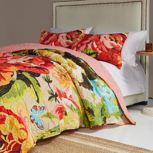 Vista 4 de Greenland Home Fashions Juego de edredón de microfibra cepillada ultrasuave, reversible, 3 piezas, Full/Queen, rosa aurora