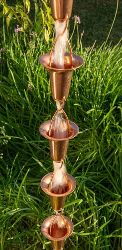 Vista 4 de Stanwood Rain Chain Cadena de lluvia de cobre en forma de campana/taza, 8 pies